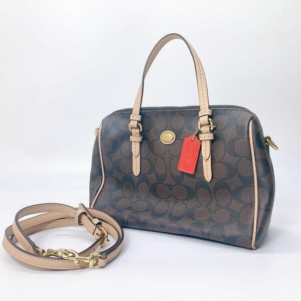 美品COACH コーチ 2wayショルダーバッグ ミニボストン シグネチャー