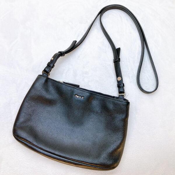 美品agnes b. アニエスベー ショルダーバッグ レザー 金具 ロゴ