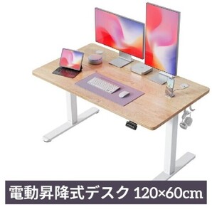 電動 昇降式デスク スタンディングデスク 120×60cm オフィスデスク 高さ調節 おしゃれ メモリ機能 スタンドアップテーブル アイボリー天板