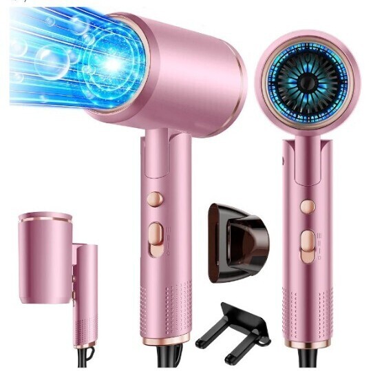 1300W ヘアドライヤー 大風量 マイナスイオン 速乾 折り畳 6段階冷熱風切替 小型 軽量 サロン ホルダー&ノズル&バッグ付 過熱保護 ピンク