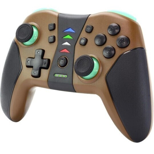 Switch用ワイヤレスコントローラ ブラウン×エメラルド 日本製 NFC/加速度・ジャイロセンサー/連射(3段階)/連射ホールド機能/マクロ機能