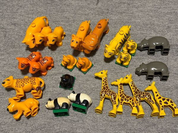 レゴ デュプロ 中古■動物セット 15種類 23匹■カバ キリン トラ ライオン チーター パンダ 黒ヒョウ