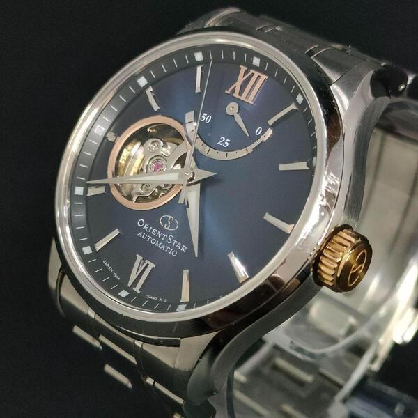美品 ORIENTSTAR オリエントスター ネイビー シルバー 自動巻き 時計