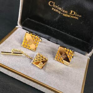 【美品】Dior ディオール カフス・タイピンセット ゴールド メッシュスクエア