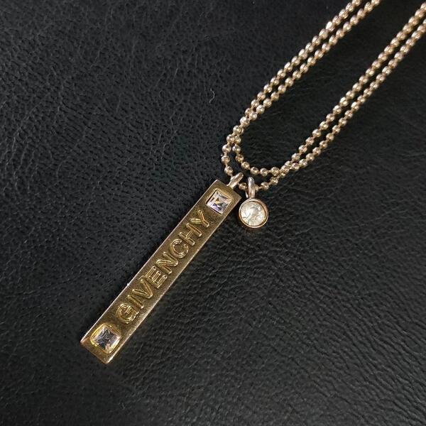 【良品】GIVENCHY ジバンシー ネックレス ゴールド プレート ストーン