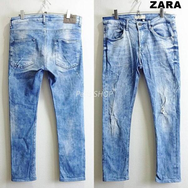 即決★ 送料無★ ZARA MAN スキニーフィットデニム W83cm ストレッチ 立体裁断 明青 エジプト製 32 ザラ I877