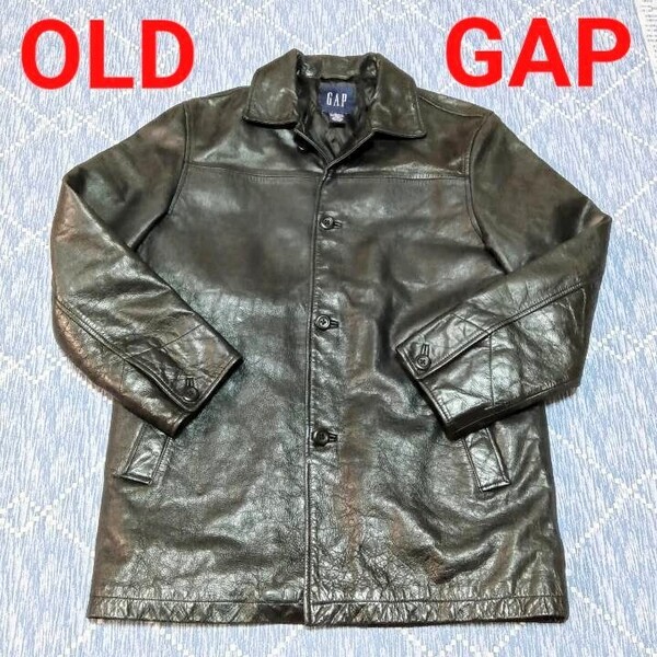 希少 オールドギャップ OLD GAP レザーカーコート M L カウハイド 90's 牛革 レザージャケット 革ジャン ライダースジャケット 肉厚