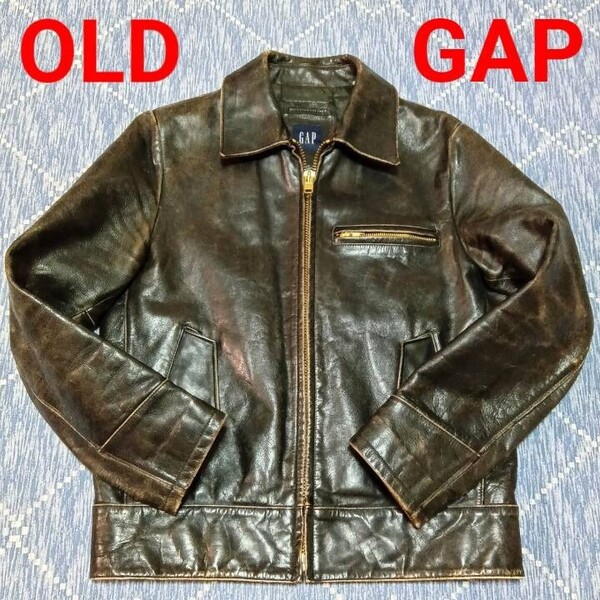 茶芯 オールドギャップ OLD GAP レザージャケット XS S カウハイド 90's 牛革 シングルライダース 革ジャン ライダースジャケット 肉厚