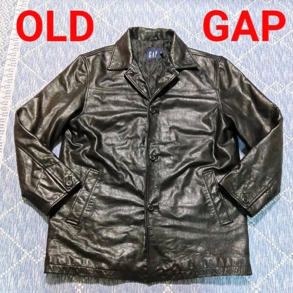 希少 オールドギャップ OLD GAP レザーカーコート L XL カウハイド 90's 牛革 レザージャケット 革ジャン ライダースジャケット 肉厚