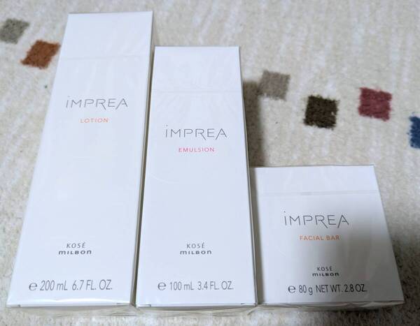 インプレア ローション200ml + エマルジョン乳液100ml + フェイシャルバー洗顔石鹸80g 3個セット KOSE MILBON