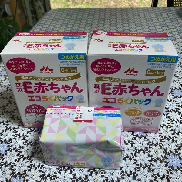 《送料無料》新品未開封 粉ミルク エコらくパック 森永 はぐくみ E赤ちゃん つめかえ用 2袋2箱1袋 合計 5袋