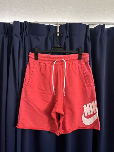 ☆NIKE SPORTSナイキ☆スウェットショートパンツ切りっぱなしハーフパンツ赤系 XL