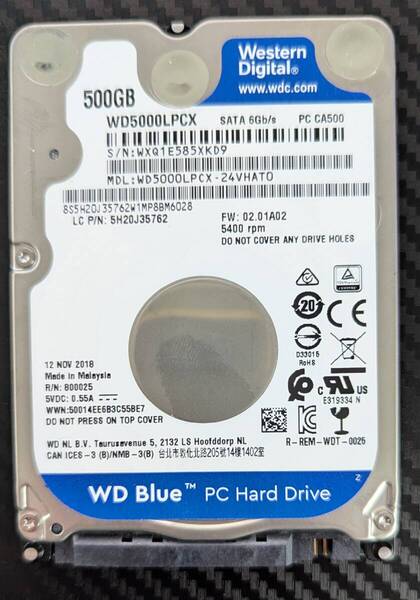 【500GB 2.5インチ 7mm SATA HDD 正常-2453時間】WESTERN DIGITAL WD5000LPCX 【送料無料】