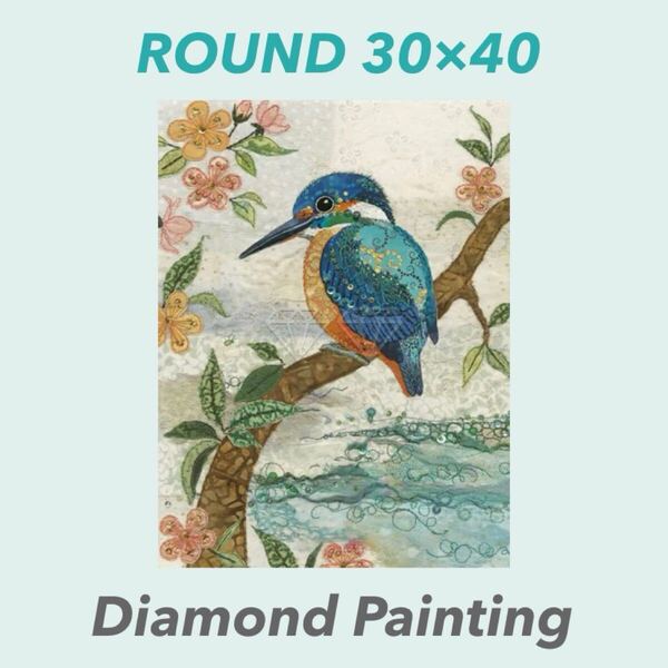【ダイヤモンドアートキット】 和風 カワセミ 翡翠 鳥 動物 30×40 《丸型/ラウンドビーズ》 ダイヤモンドペインティング