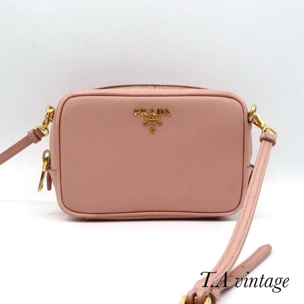 PRADA 美品 プラダ レザー ショルダーバッグ ピンク ゴールド金具