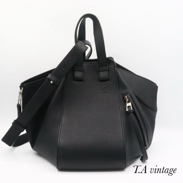 LOEWE 美品 ロエベ レザー ハンモックスモール 2way ショルダーバッグ ブラック