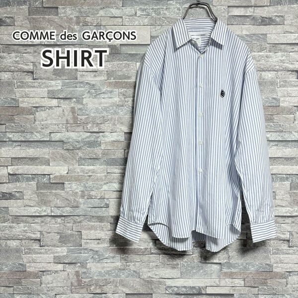 COMME des GARONS SHIRT 07s/s ワンポイントパッチストライプシャツblue/M ストライプ 長袖シャツ ブルー コットン シャツ