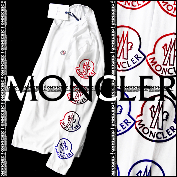 幻のグラデーションビックロゴ■新品/国内正規品【MONCLER】モンクレール清潔感溢れるフロッキープリント×ワッペンロゴロンTシャツXXL長袖