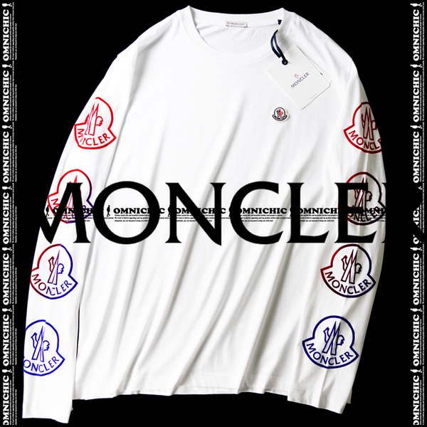 幻のグラデーションビックロゴ■新品/国内正規【MONCLER】モンクレール清潔感溢れるフロッキープリント×ワッペンロゴロンTシャツXXXL長袖