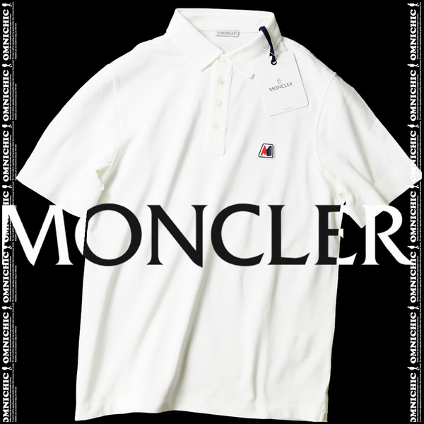 希少ラバースクエアロゴ■新品/国内正規品【MONCLER】モンクレール一味違うデザイン性/清潔感溢れるホワイト鹿の子ポロシャツL/白/半袖