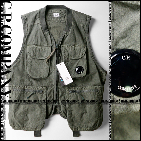 平本蓮着■新品72,600円【C.P. COMPANY】C.P.カンパニーゴーグルパッチ/BA-TIC GILET/HALLEY STEVENSONSワックス生地/ジレベスト50
