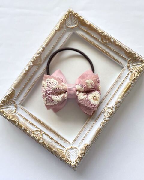 ★★ハンドメイド77 ヘアゴム リボン インド刺繍リボン ヘアアクセサリー★★