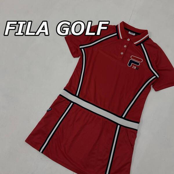 【FILA GOLF】フィラ ゴルフウェア ワンピース ロゴ ワッペン 半袖 ひざ上丈 スカート 赤 レッド MK5HL440