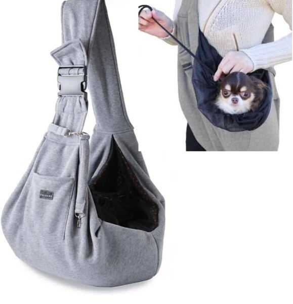 グレー ペットスリング 抱っこ紐 キャリーバッグ ペットバッグ 飛び出し防止 メッシュネット付き 長さ調節可能 ドッグスリグ 犬 猫 散歩