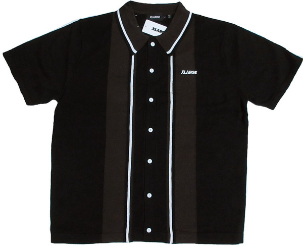 XLARGE ニット 半袖 ポロシャツ Lサイズ ブラック LINE KNIT 101242013009 エクストララージ