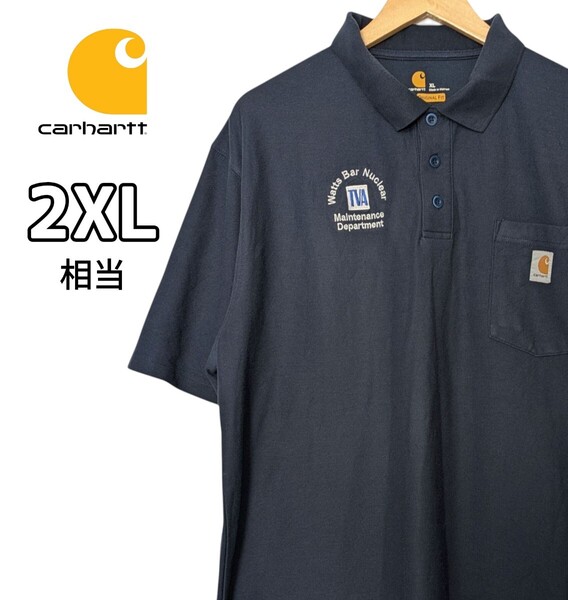 Carhartt カーハート 半袖ポロシャツ ポロシャツ 胸ポケット 刺繍 ネイビー 古着 2XL相当 大きいサイズ