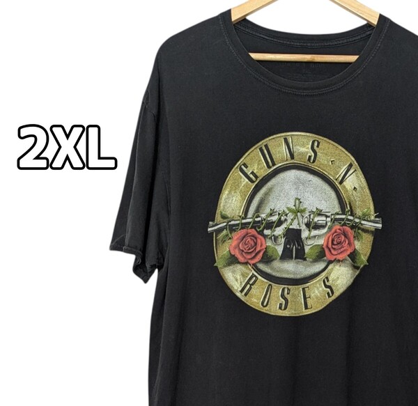 Guns N' Roses ガンズアンドローゼズ バンT Tシャツ 半袖Tシャツ 黒 ブラック プリントTシャツ 古着 大きいサイズ 2XL