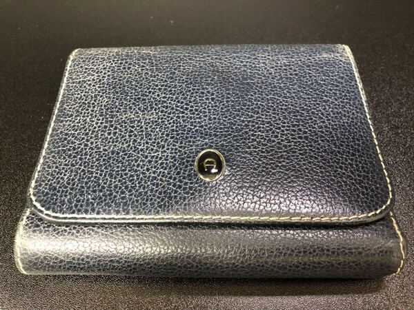 AIGNER アイグナー 二つ折り財布 レザー 本革 財布 札入れ カード入れ ブルー 小銭入れ付き