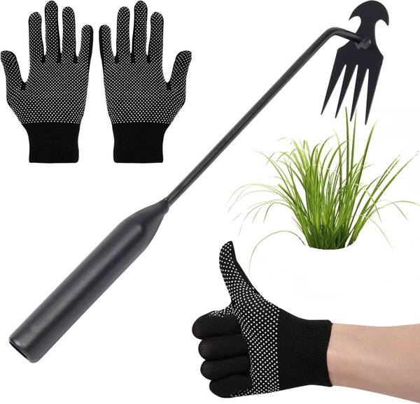 草取り道具 雑草取り器具 30CM 40CM 草刈りレーキ 草刈り道具 雑草抜き 草抜き 道具 作業用手袋付き 庭/芝生/農場/植 (40cm)