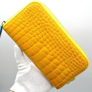 レア 未使用 限定 池田工芸 艶イエロー クロコダイル一枚革財布 / ラウンドファスナー長財布 本革 クロコダイル 牛革 パイソン レザー