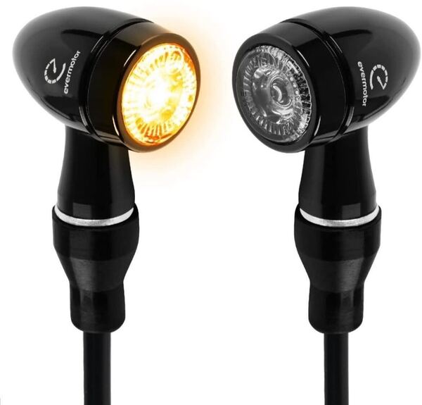バイク ウインカー LED 小型 丸 黒 バイク用 eマーク認証 CNC 防水アルミニウム合金 IP67 方向指示器(2個LED バイク ウインカー