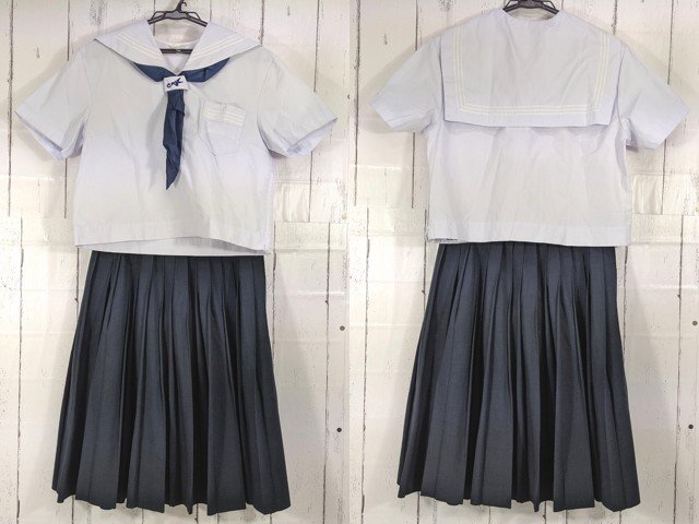 O463 (中古) 兵庫県 宝殿中学校 セーラー服 上下5点セット /L