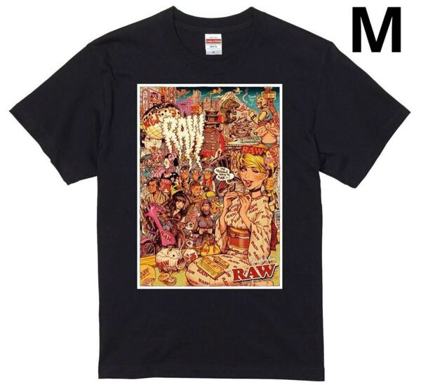 ◆送料無料◆ 新品 RAW 正規品 JAPANガールTシャツ エロスティカ ロッキンジェリービーン 手巻きタバコ Mサイズ 黒