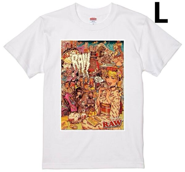 ◆送料無料◆ 新品 RAW 正規品 JAPANガールTシャツ ロッキンジェリービーン エロスティカ 手巻きタバコ Lサイズ ホワイト