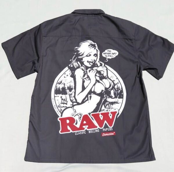 ◆送料無料◆ 新品 RAW 正規品 ガールワークシャツ エロスティカ ロッキンジェリービーン 手巻きタバコ 半袖シャツ XLサイズ