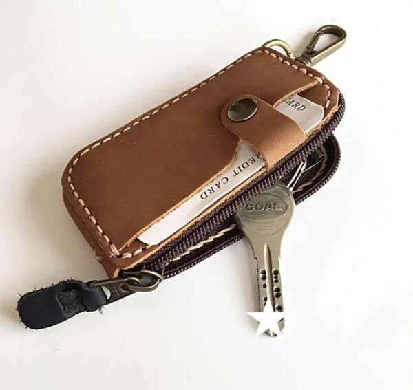 ◆送料無料◆新品 本革キーケース ハンドメイド レザーキーケース キーボックス 鍵入れ スマートキーケース オイルレザー ブラウン