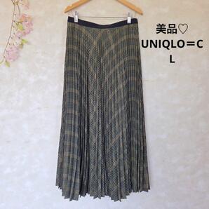ユニクロUNIQLO=C プリーツスカート【L】ロング 総ゴム チェック 美品