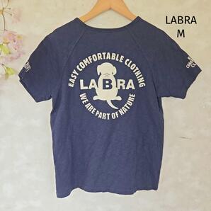 ラブラ LABRA Tシャツ【M】ヘンリーネック 犬 バックプリント 紺