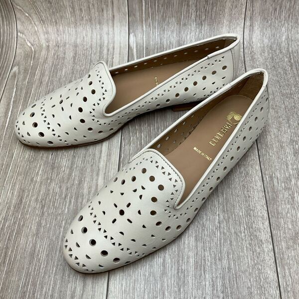 【アウトレット】PASCUCCIカットワークスリッポン◆アイボリー◆サイズ37(23.5cm)◆イタリア製パスクッチ 婦人革靴 白