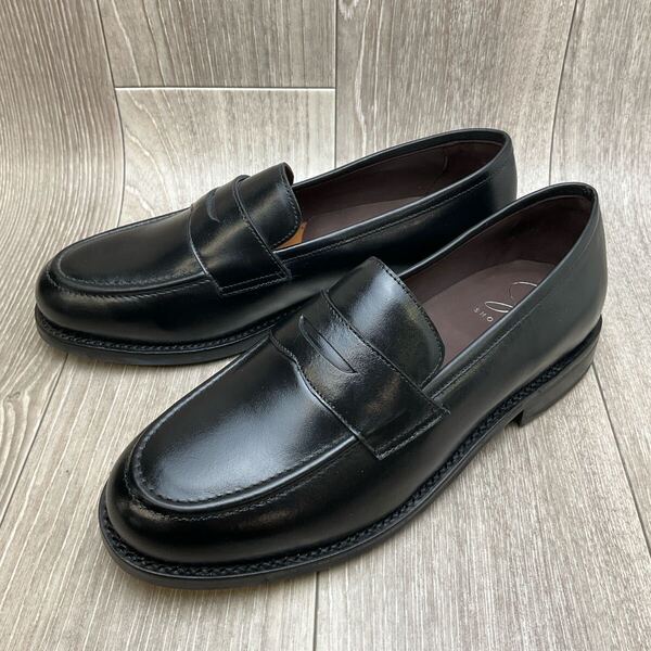 【アウトレット】コインローファー◆ブラック◆サイズ6.5(25.0cm)紳士革靴 グッドイヤー製法 ビジネスシューズ 牛革 黒 モカシンスリッポン
