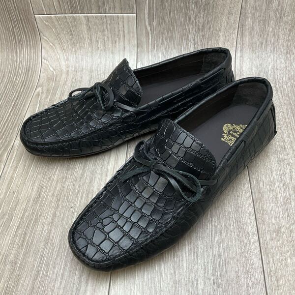 【アウトレット】Orobianco◆型押しドライビングシューズ◆ブラック◆サイズ41(25.5cm)◆オロビアンコ紳士革靴イタリア製デッキシューズ 黒