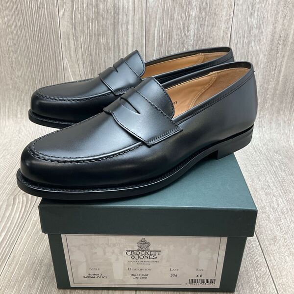 【アウトレット】CROCKETT&JONES◆BOSTON2◆ブラック◆サイズ6(24cm) 紳士革靴レザーコインローファー英国製クロケットビジネスシューズ