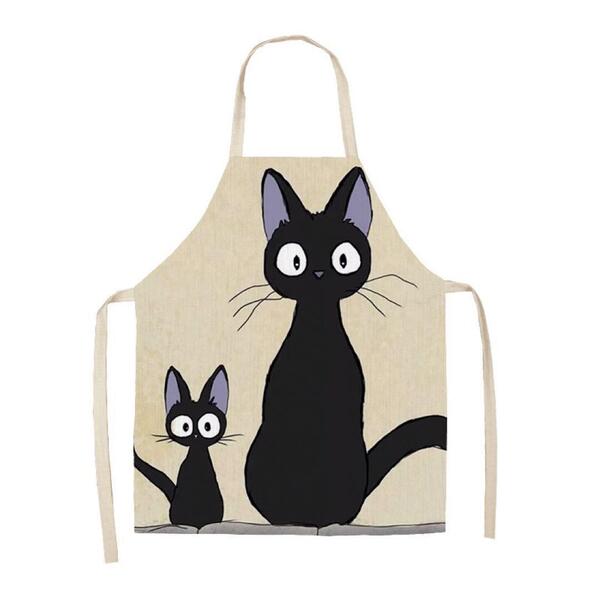 黒猫と子猫のイラストエプロン 前掛け 保育士 給食 お稽古 ねこ 送料無料 新品