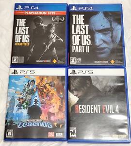 PS4ソフト「THE LAST OF US Ⅰ&Ⅱ」PS5ソフト「RESIDENT EVIL4 北米版」「MINECRAFT Legends」中古品 4本セット