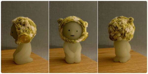 スミスキーの帽子 ハンドメイド 白×きみどり