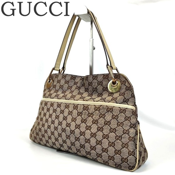 GUCCI グッチ GGキャンバス トートバッグ ベージュ系 121023 204991 GG柄 レザー ショルダーバッグ レディース ブランド 中古 ヴィンテージ